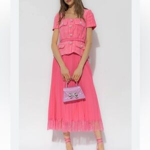 Self Portrait Boucle Collard Chiffon Mini Dress